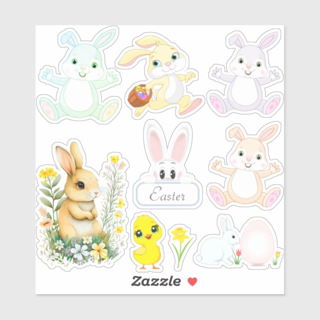 Sticker Lapins de Pâques mignons (Feuille)