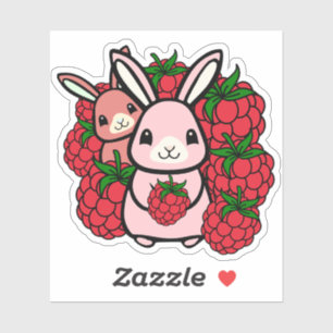 Sticker Lapins Kawaii et Framboises Rouges - Douceur Fruit
