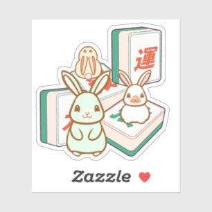 Sticker Lapins Kawaii et Tuiles de Mahjong