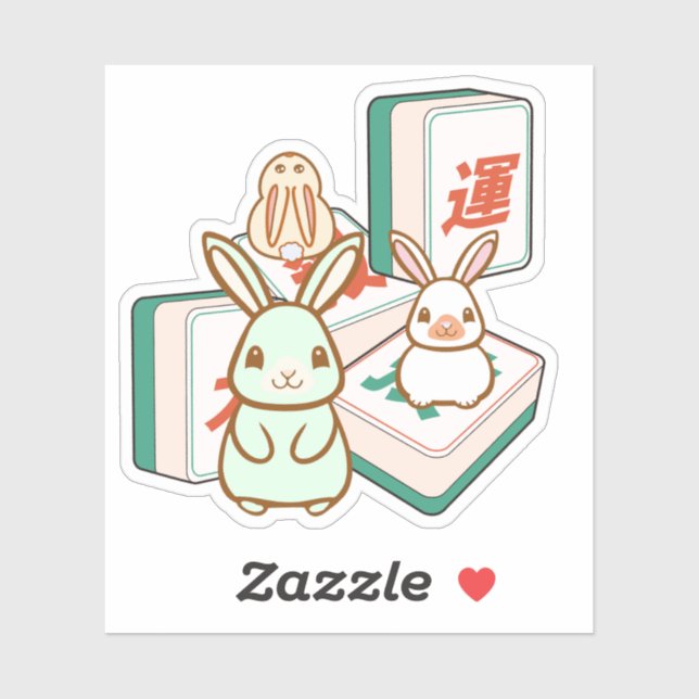 Sticker Lapins Kawaii et Tuiles de Mahjong (Feuille)