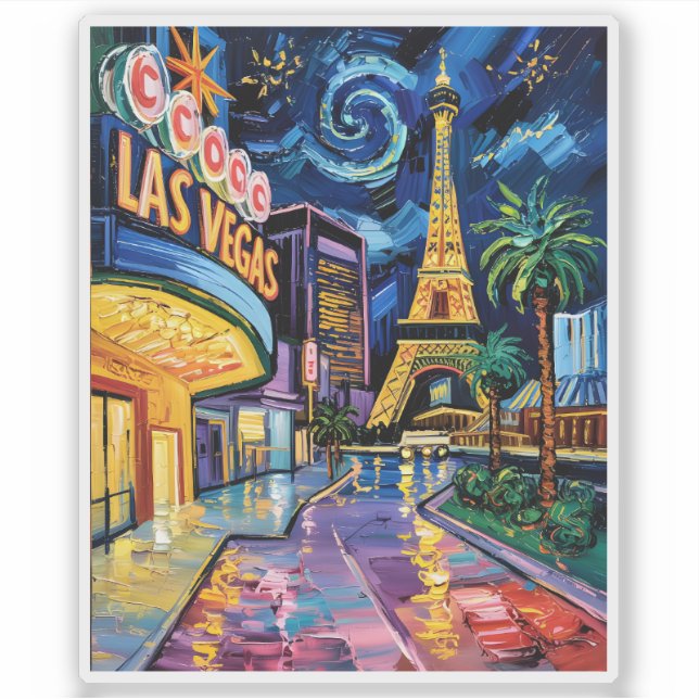 Sticker Las Vegas Travel Van Gogh Style Casino Night City  (Devant)