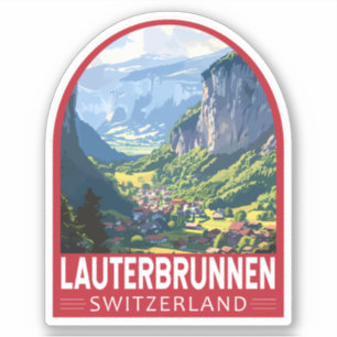 Sticker Lauterbrunnen Suisse Travel Art Vintage