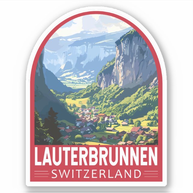 Sticker Lauterbrunnen Suisse Travel Art Vintage (Devant)