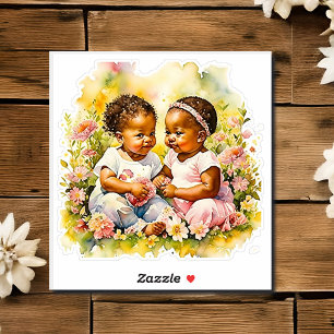 Sticker Le Baby shower de la double fille afro-américaine