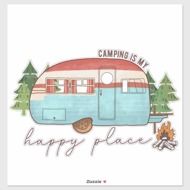 Sticker Le camping est mon endroit heureux (Feuille)