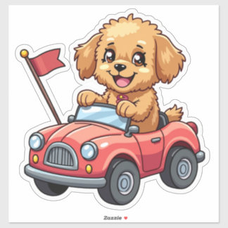 Sticker Le caniche de Kawaii dans une voiture jouet