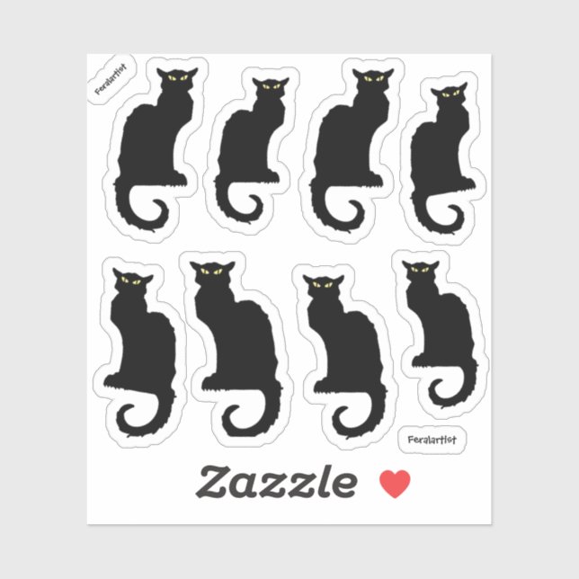 Sticker Le Chat Noir, 8 Chats Noirs (Feuille)