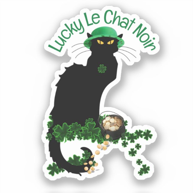 Sticker Le Chat Noir Clover St. Patrick's Day (Recto)