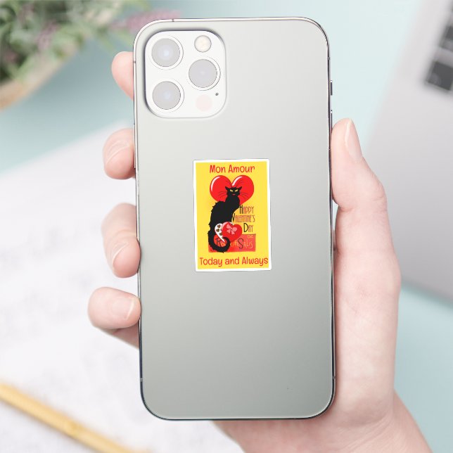 Sticker Le Chat Noir Cœur Bonbons Saint-Valentin  (Téléphone)