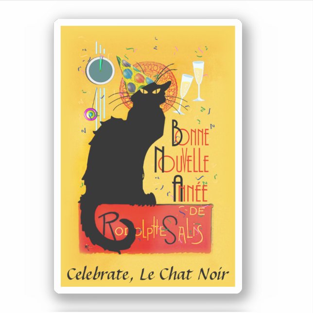 Sticker Le Chat Noir Happy New Year Party (Devant)