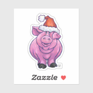 Sticker Le cochon dans le chapeau du Père Noël