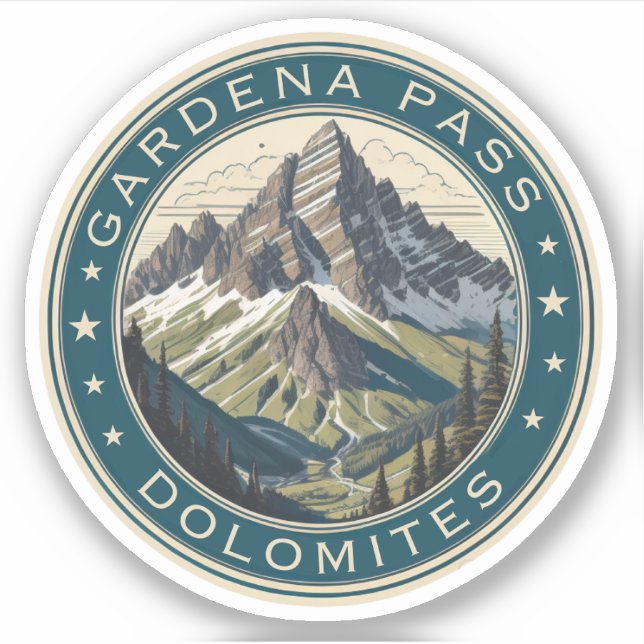 Sticker Le col Gardena Haut col Dolomites, Sud T (Devant)
