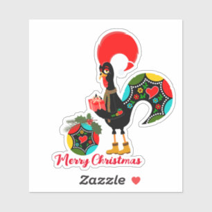 Sticker Le coq portugais avec un cadeau de Noël