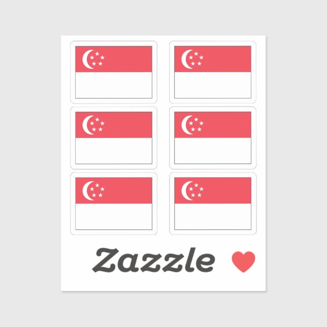 Sticker Le drapeau de la Collection Singapour pack de 6 (Feuille)