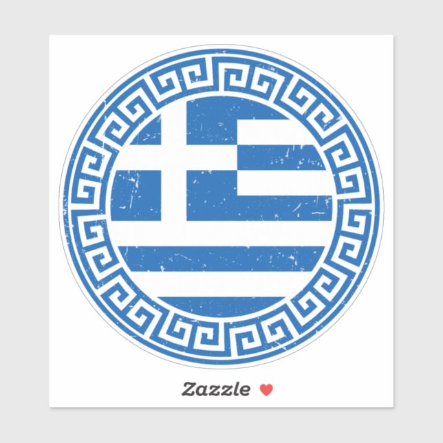 Sticker Le Drapeau De La Grèce Avec Un Motif Clé Grec Dist (Feuille)