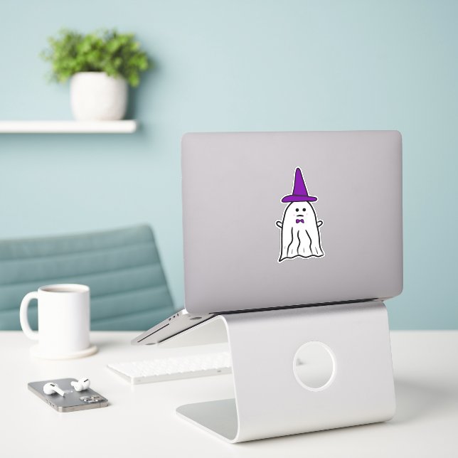 Sticker Le fantôme d'Halloween Casquette de sorcière (Ordinateur portable sur le bureau)