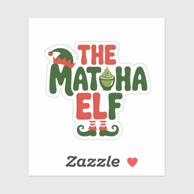 Sticker Le Matcha Elf Drôle Noël Matcha Boisson (Feuille)