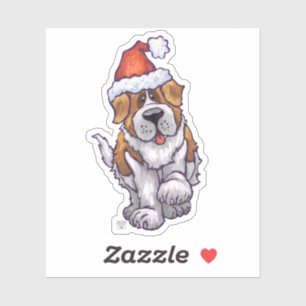 Sticker Le mignon St Bernard dans un chapeau de Père Noël