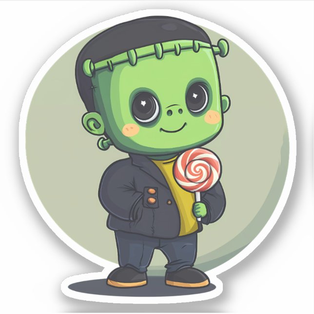 Sticker Le monstre de Frankenstein qui tient une sucette (Devant)