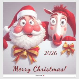 Sticker Le Père Noël et le Cheval Partager Festif Cheval