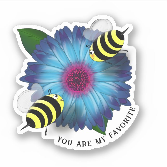 Sticker Le rendez-vous déjeuner de l'abeille sur une fleur (Devant)