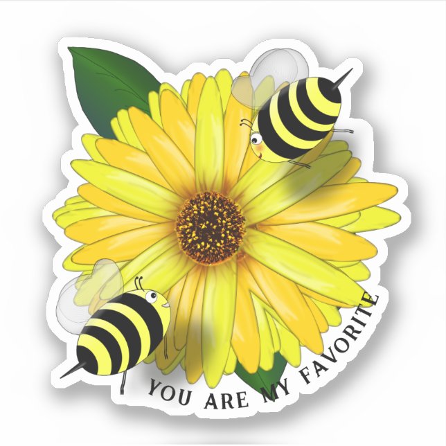 Sticker Le rendez-vous déjeuner de l'abeille sur une fleur (Devant)