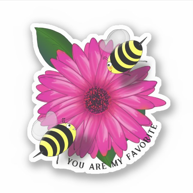 Sticker Le rendez-vous déjeuner de l'abeille sur une fleur (Devant)