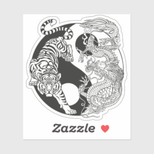 Sticker Le tigre blanc contre le dragon vert au yin yang s