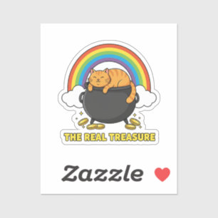 Sticker Le véritable trésor Chat orange dans un pot d'or