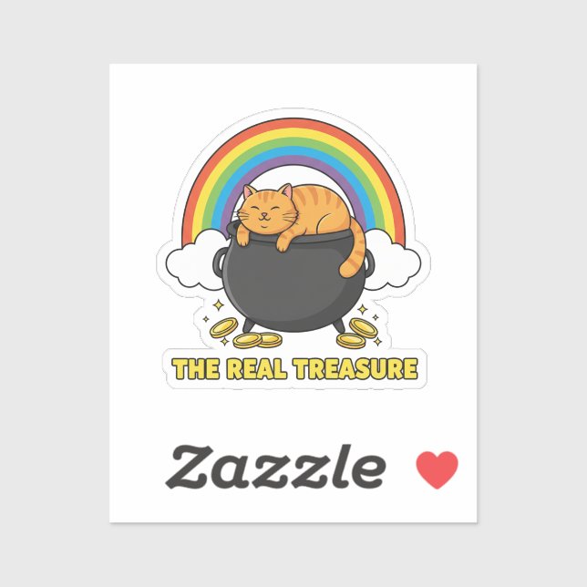 Sticker Le véritable trésor Chat orange dans un pot d'or  (Feuille)