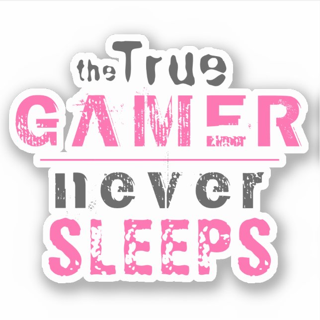 Sticker Le vrai joueur ne dort jamais gamer rose (Devant)