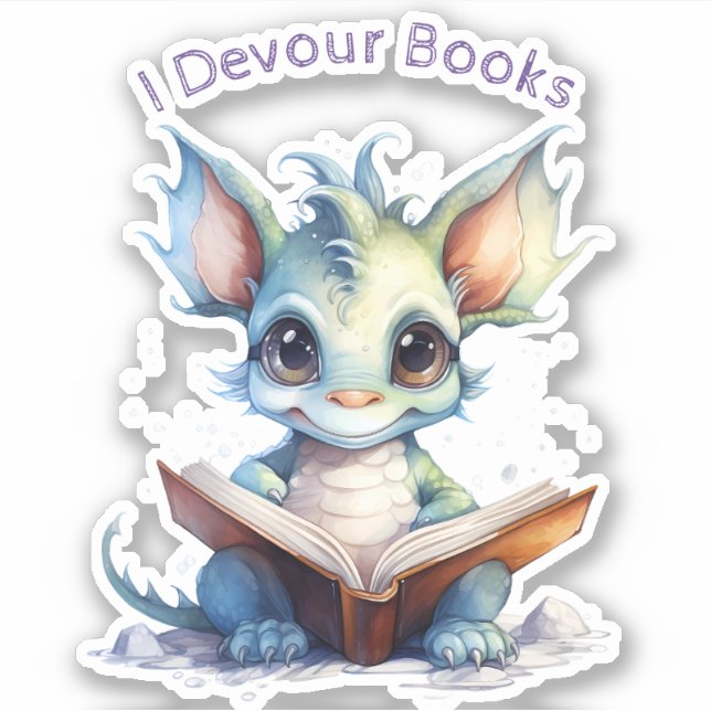 Sticker *~* Lecture Bébé Dragon - I DEVOUR LIVRES AP88 (Devant)