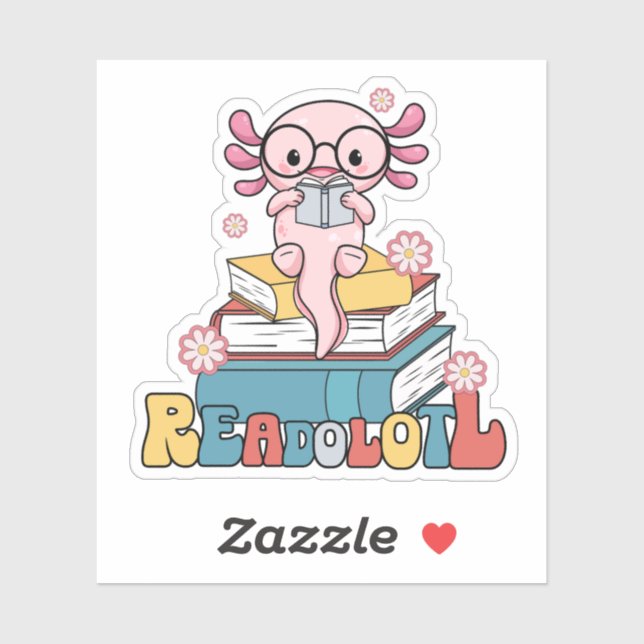 Sticker Lecture de Axolotl Pun Cute Bookworts Reader (Feuille)