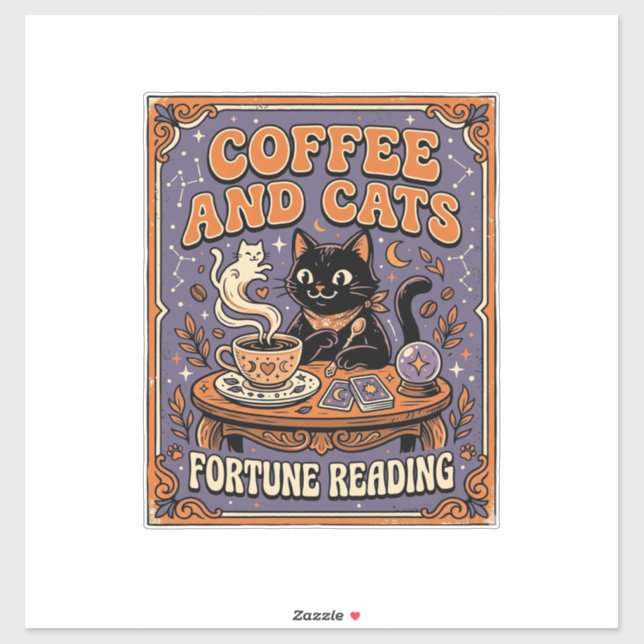 Sticker Lecture de la Chance Café et Chats Chat Feuilles d (Feuille)