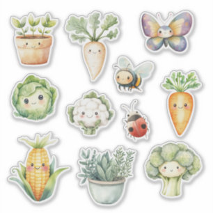 Sticker Légumes Papillons Plante Abeilles Petit Sprout