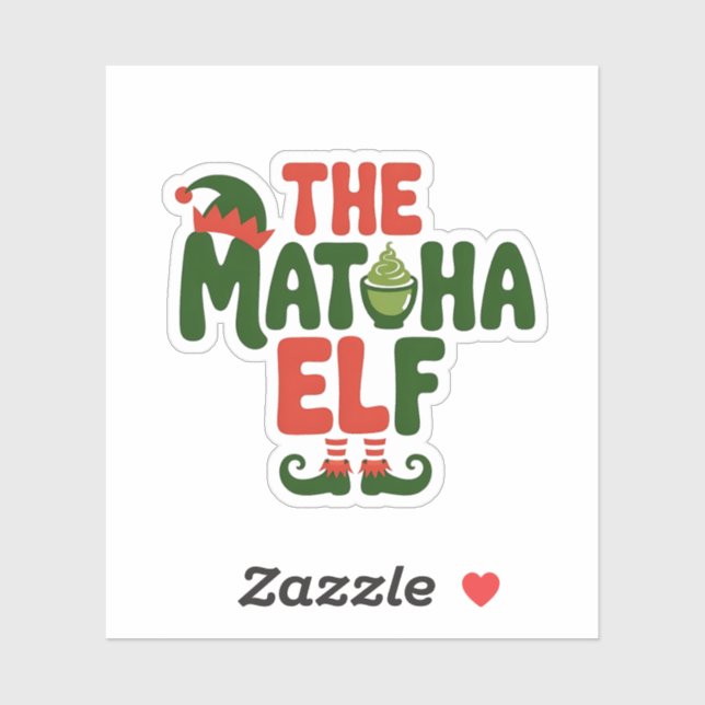 Sticker L'Elfe Matcha Boisson de Noël Matcha Drôle (Feuille)