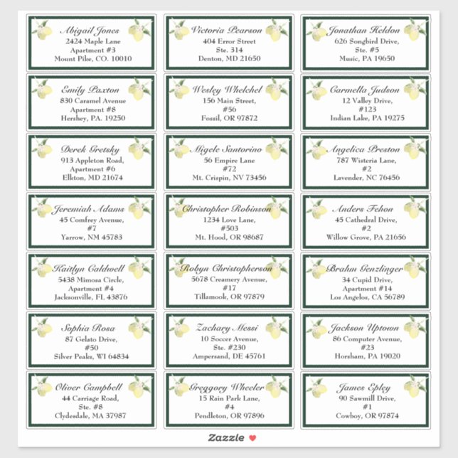 Sticker Lemon Garden White Mariage Adresse du client (Feuille)