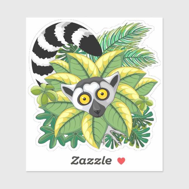 Sticker Lémuriens de Madagascar dans une jungle exotique (Feuille)