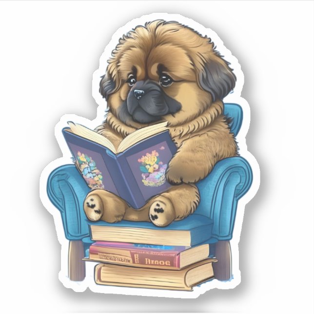 Sticker Leonberger Puppy lit un livre (Devant)