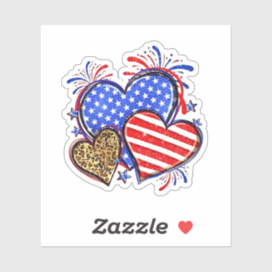 Sticker Leopard American Flag Heart 4 juillet USA