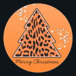 Sticker Leopard cheetah Christmas Tree<br><div class="desc">Belle,  lumineuse,  motif moderne avec arbre de noël poster de animal en orange et étoiles. Un cadeau de Noël mignon,  féminin et tendance. Personnalisez-le avec votre propre texte/ message/ nom.</div>