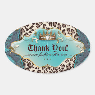 Sticker Leopard de mode Bijoux Couronne Turquoise
