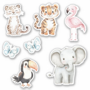 Sticker Léopard Tigre Flamant Éléphant Toucan Papillons