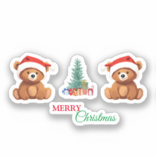Sticker Les animaux mignons hiver Ours Père Noël arbre de