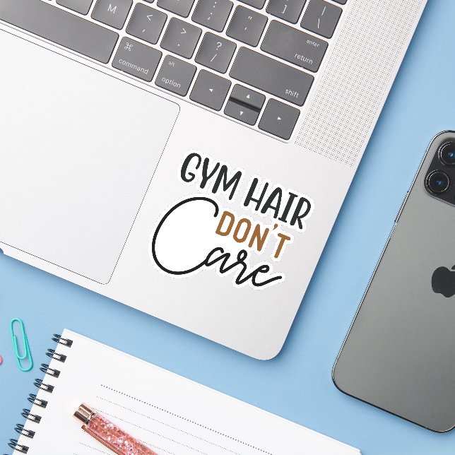 Sticker Les cheveux de gym s'en fichent (Ordinateur portable avec iPhone)