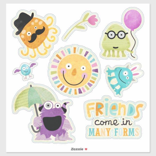 Sticker Les mignons amis pour enfants sous de nombreuses f (Feuille)