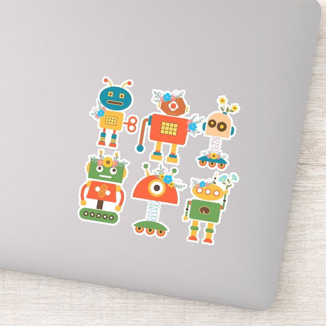 Sticker Les mignons robots de retour à l'art scolaire (Détail)