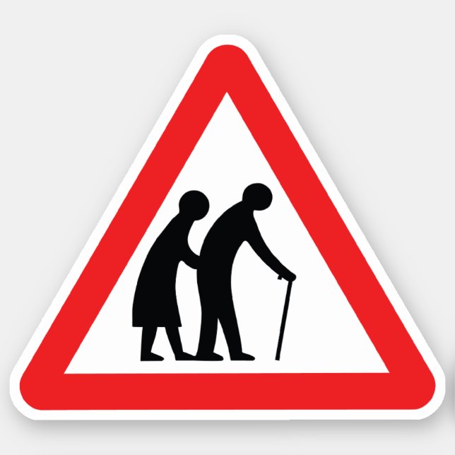 Sticker Les personnes âgées de PRÉCAUTION - poteau de (Devant)