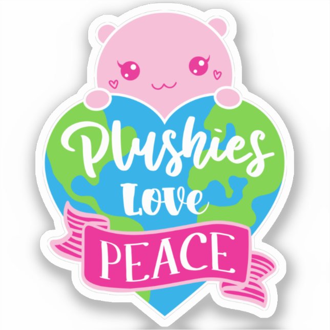Sticker Les Plushies aiment la paix | Cute Kawaii Coeur Te (Recto)