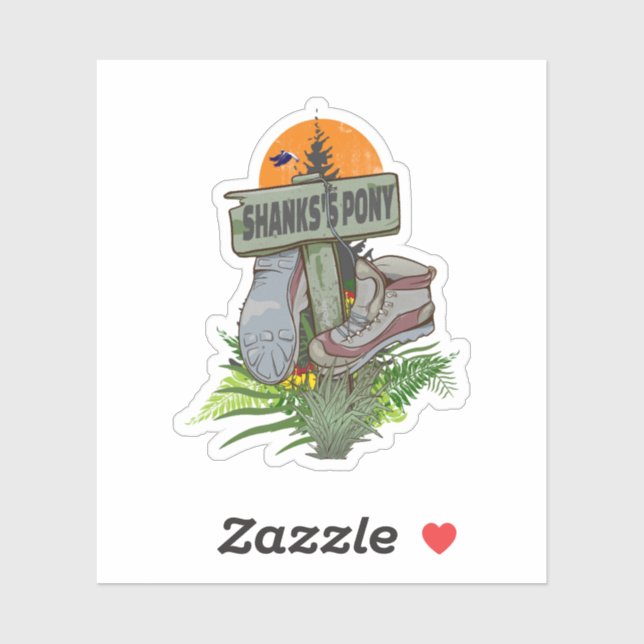 Sticker Les vieilles bottes de randonnée de poney de Shank (Feuille)